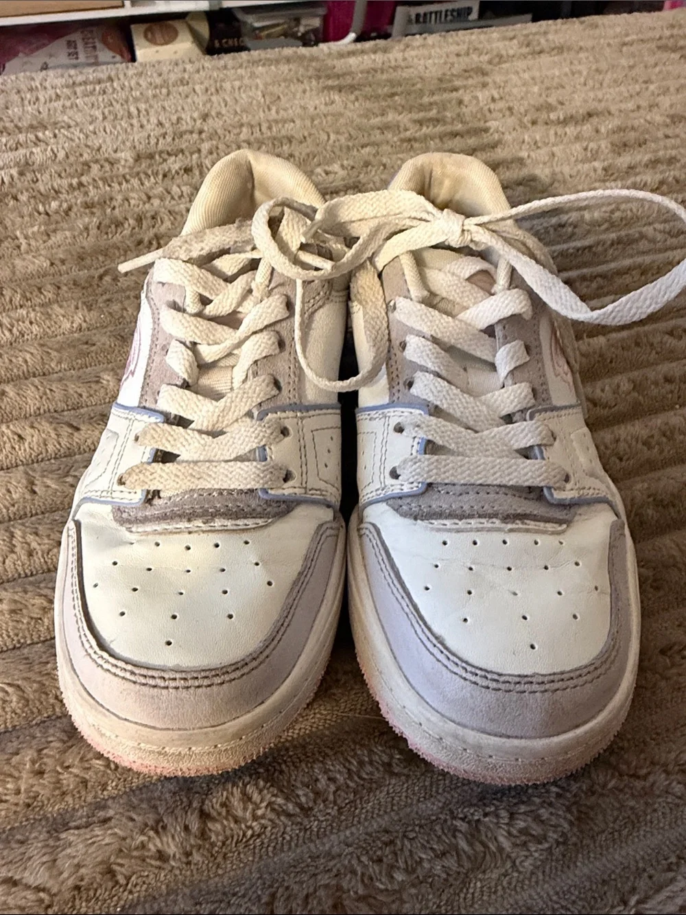 Skechers Kids White Sneakers with Pink & Lavender Accents